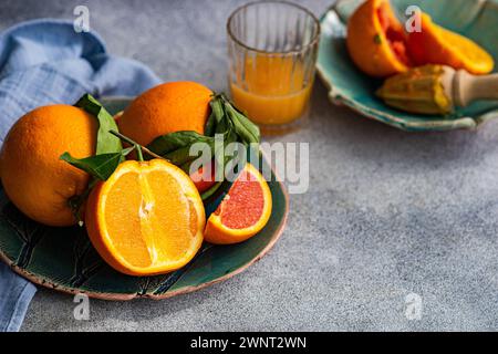 Organic oranges on the table Stock Photo