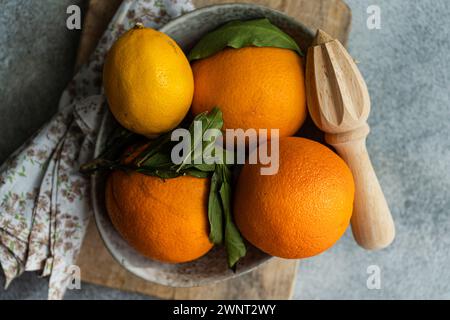 Organic oranges on the table Stock Photo