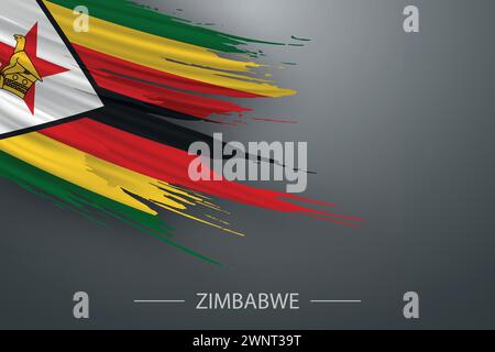 3d grunge brush stroke flag of Zimbabwe, Template poster design Stock Vector