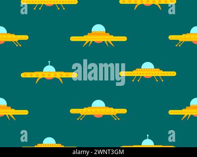 Ufo seamless pattern in flat style. Background with alien spaceships and space flying saucers. Alien spaceships. Design for print, banners and adverti Stock Vector