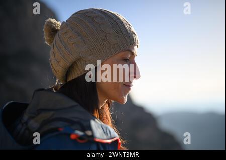 Portrait of a woman wearing a woollen hat. Stock Photo