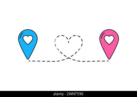 Pin map line in heart shape. Navigation pointers. Vector illustration. EPS 10. Stock image. Stock Vector