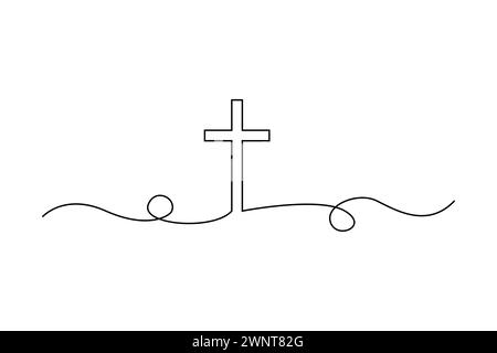 Cross one line. Symbol of Christianity in one line. Continuous drawn one line of the symbol of religion. Vector illustration. EPS 10. stock image. Stock Vector