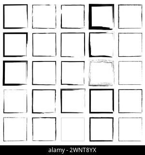 Collection of square frames, from clean outlines to textured brush strokes. Ideal for modern design elements. Vector illustration. EPS 10. Stock image Stock Vector