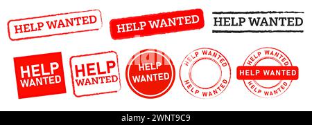 help wanted rectangle and circle stamp label sticker sign looking for job or fugitive Stock Vector