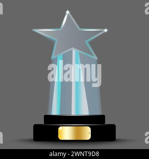 Realistic award layout design. Glass trophy in the form of an star. 3d acrylic crystal star. Vector illustration. stock image. EPS 10. Stock Vector