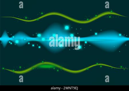 motion sound wave equalizer. sound wave colorful blue green on black background. sound, voice, music. Vector illustration. EPS 10. stock image. Stock Vector