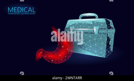 3D human kidneys transplantation case. Red low poly kidneys anatomy organ. Polygonal donor medicine patient help donation vector illustration. Stock Vector