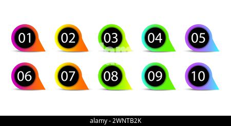 Pins with number. Bullet point set. Marker in retro color. Vector illustration. EPS 10. Stock image. Stock Vector