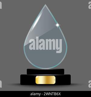 Realistic award layout design. Glass trophy in the form of an drop. 3d acrylic crystal drop. Vector illustration. stock image. EPS 10. Stock Vector