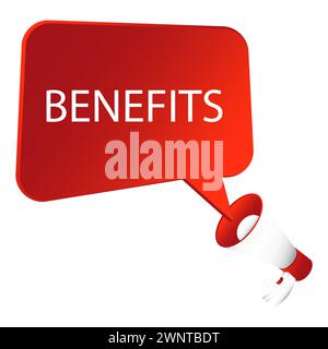 Hand holding megaphone Benefits. BENEFITS. Vector illustration. EPS 10. stock image. Stock Vector