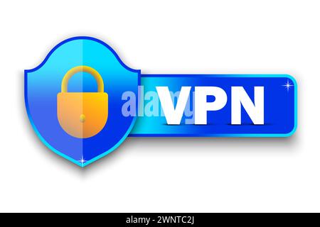 VPN Virtual private network connectivity. Blue VPN shield. Internet security and privacy. Vector illustration. EPS 10. stock image. Stock Vector
