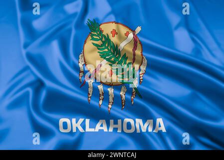 The Flag of the US State of Oklahoma Rippled Stock Photo