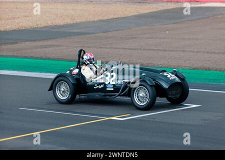 Cliff Gray driving his Green, 1952, Frazer Nash Le Mans Replica MkII, during the MRL RAC Woodcote Trophy Race at the 2023 Silverstone Festival Stock Photo