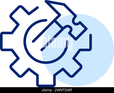 Cogwheel and hammer tools icon. Hands-on approach to maintenance and DIY projects. Apps interfaces. Pixel perfect vector Stock Vector