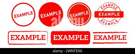 example rectangle and circle red rubber stamp label sticker sign information for sample Stock Vector