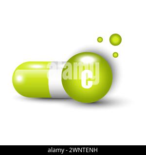 Vitamin C capsule. Science medic concept. Vector illustration. EPS 10. stock image. Stock Vector