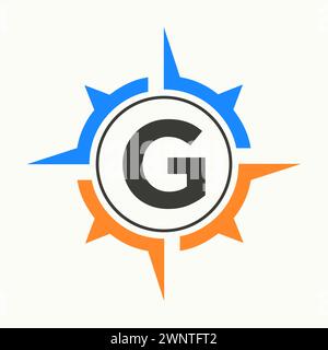 Compass Logo On Letter G Alphabet. Navigator Symbol Stock Vector