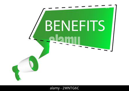 Hand holding megaphone Benefits. BENEFITS. Vector illustration. EPS 10. stock image. Stock Vector