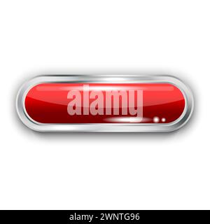 Red glass button. Rectangle web icon. Vector illustration. EPS 10. stock image. Stock Vector