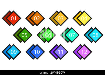 Numbers in colored diamonds. Vector illustration. EPS 10. Stock image. Stock Vector