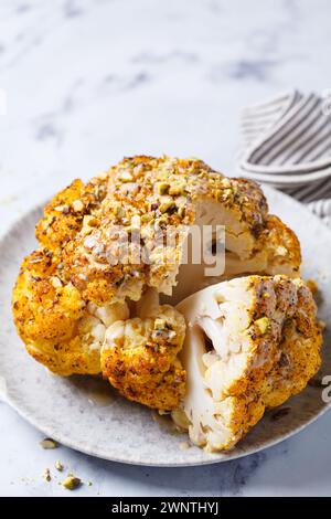 Spicy baked cauliflower with tahini dressing and pistachios. Vegan ...