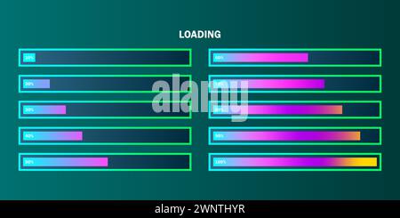 Colorful loading bar set. Modern web element collection. Vector illustration. Eps 10. Stock image. Stock Vector