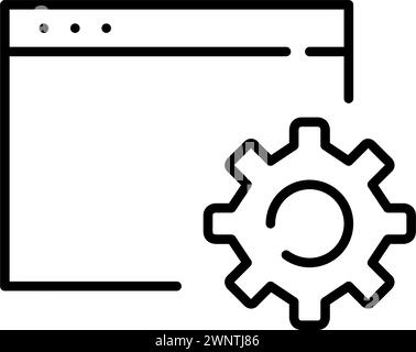 Digital adjustment symbol. Browser window and cogwheel. Online tools precise configuration. Pixel perfect icon Stock Vector