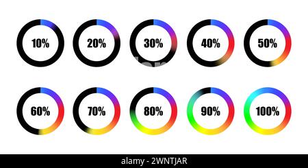 Set of circular progress bar icons. Timer icon. Good for download display. Flat element indicator. Vector illustration. Stock image. Eps 10. Stock Vector
