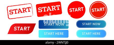 start circle rectangle stamp and button design element for push control Stock Vector