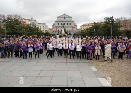 Women demand equality with a 'flashmob' in front of the Royal Palace on the occasion of International Women's Day, next Friday, March 8, March 4, 2024 Stock Photo