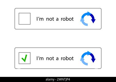 Captcha icons. Web site protection. Person verification. Im not a robot buttons. Vector captcha icon set. . Vector illustration. EPS 10. stock image. Stock Vector