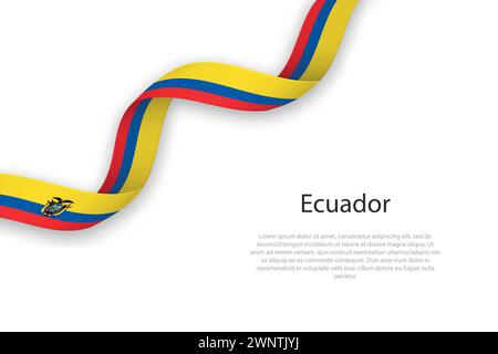 Waving ribbon with flag of Ecuador. Template for independence day poster design Stock Vector