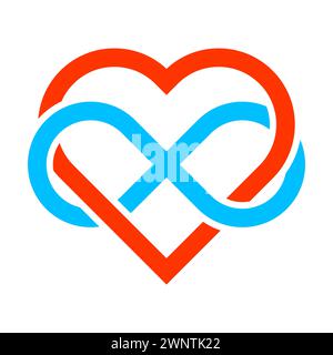 Infinity icon, eternal life idea. eternity symbol placed on red heart. love forever concept. Vector illustration. EPS 10. stock image. Stock Vector