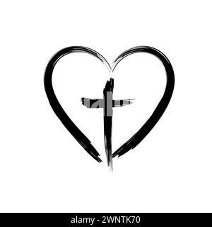 Christian cross icon in the heart inside. Vector illustration. EPS 10. Stock image. Stock Vector