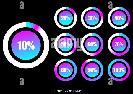 Set of circular progress bar icons. Timer icon. Good for download display. Flat element indicator. Vector illustration. Stock image. Eps 10. Stock Vector