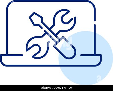 Laptop maintenance, repair, configuration and customized settings. Wrench and screwdriver. Pixel perfect, editable icon Stock Vector