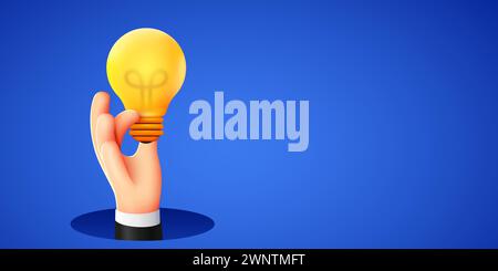 3d cartoon hand holding lightbulb. Concept of idea or creativity. Vector illustration. Stock Vector