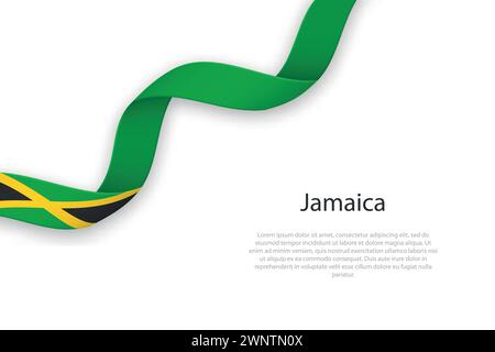 Waving ribbon with flag of Jamaica. Template for independence day poster design Stock Vector