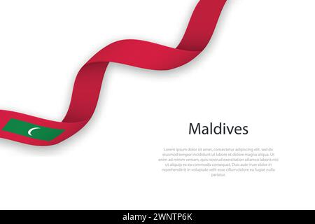 Waving ribbon with flag of Maldives. Template for independence day poster design Stock Vector