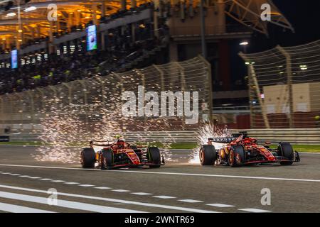 MANAMA, BAHRAIN, Bahrain International Circuit, 2.March.2024: Charles Leclerc and Carlos Sainz of Scuderia Ferrari during Formula One Bahrain Grand Pr Stock Photo