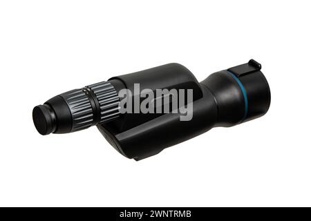 Modern spyglass. Long-range observation device. Monocular isolate on a white background. Stock Photo