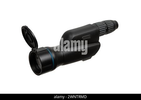 Modern spyglass. Long-range observation device. Monocular isolate on a white background. Stock Photo