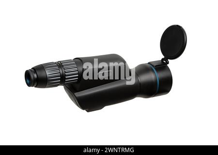 Modern spyglass. Long-range observation device. Monocular isolate on a white background. Stock Photo
