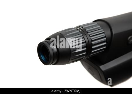 Modern spyglass. Long-range observation device. Monocular isolate on a white background. Stock Photo