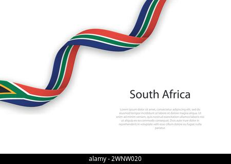 Waving ribbon with flag of South Africa. Template for independence day poster design Stock Vector