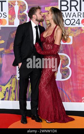 London, UK. March 2nd, 2024. EDITORIAL USE ONLY Sam Thompson and Zara McDermott arriving at The Brit Awards 2024, The O2 Arena, Greenwich. Credit: Dou Stock Photo