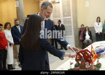 Madrid, Spain. 04th Mar, 2024. Spanish King Felipe VI during the audience to the winners of the 41y42 th edition of the contest ' ¿Qué es un Rey para tí? ' in Madrid on Monday, 4 March 2024. Credit: CORDON PRESS/Alamy Live News Stock Photo