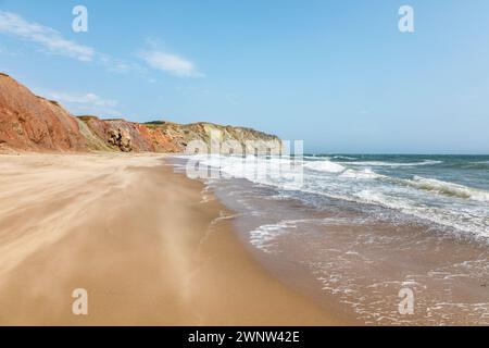 Deserted beach in Havre Aux Maison, Magdalen Islands, Canada. The islands are known for the red stone cliffs and sandy beaches in the Gulf of St Lawre Stock Photo