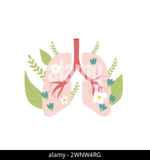 Lung with flowers isolated on white background. Vector flat illustration. Stop smoking. Stock Vector